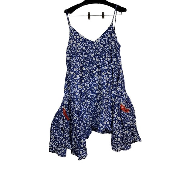 20 Something Mini Dress XL Daisy Ditsy Floral Spaghetti Strap Hanky-Hem Cottage - Picture 2 of 8